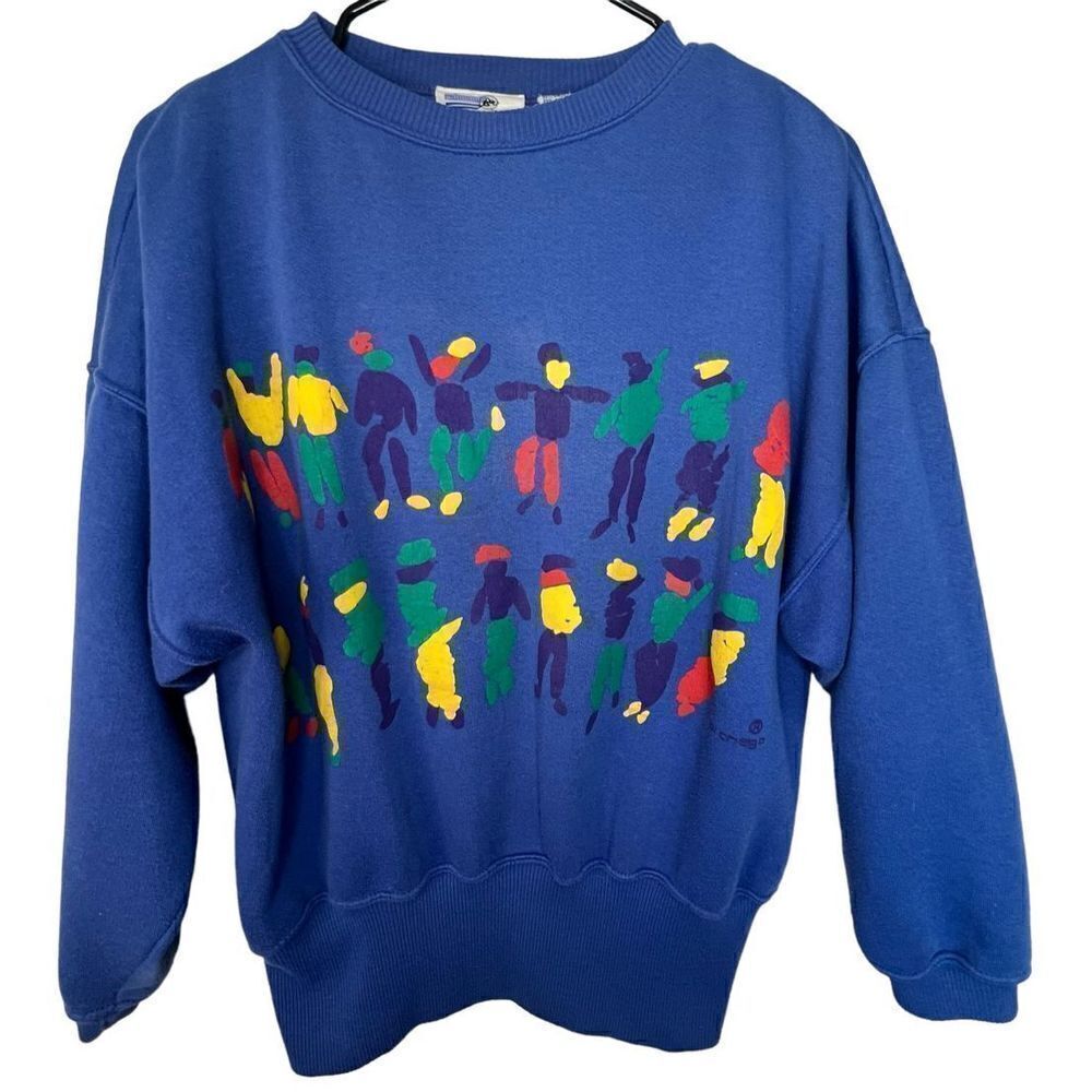 Cheggo Vintage Cobalt Blue Crewneck With Abstract Dancing Graphic